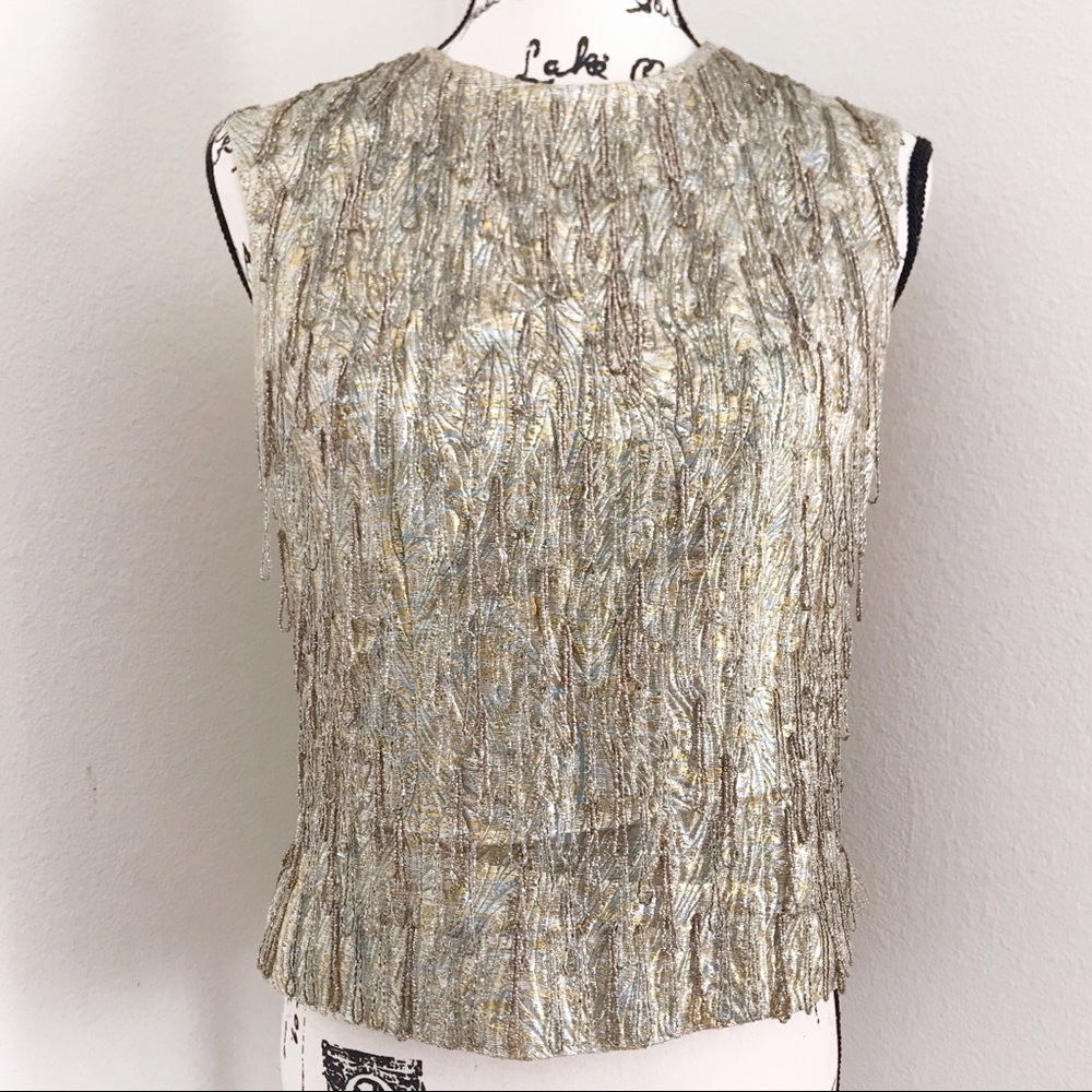 Vintage Mid Century Beaded Brocade Top